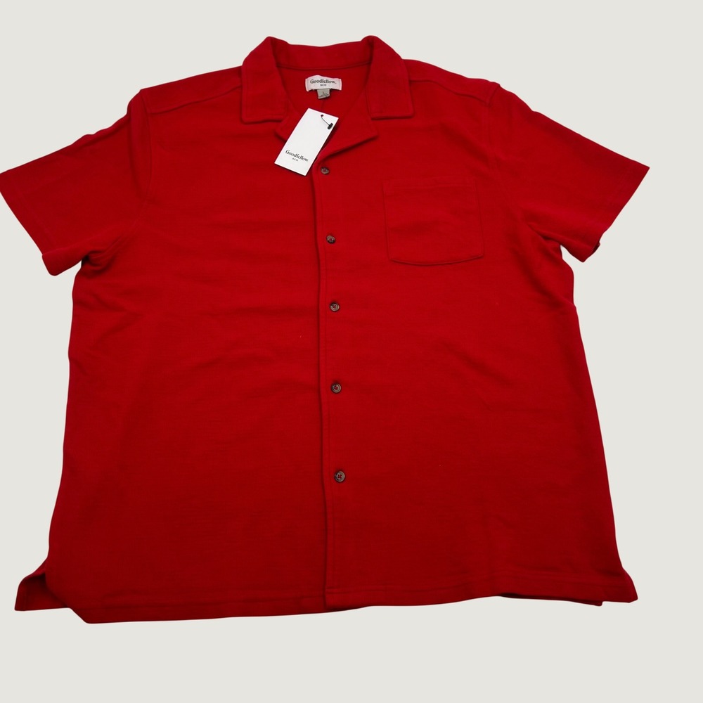 Goodfellow & Co Mens Game Day Camp Shirt True Red Textured Button Down Large NWT